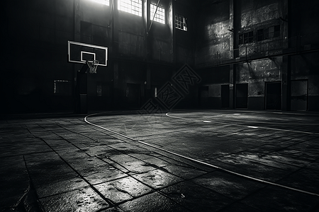 黑白滤镜的篮球场图片