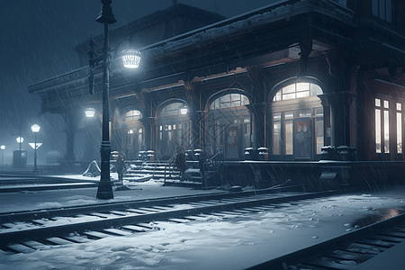 有大雪的火车站图片