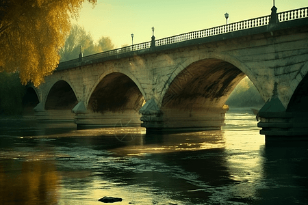 秋天背景下拱桥图片