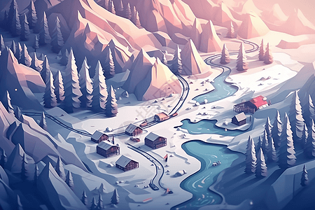 冰天雪地的村庄图片