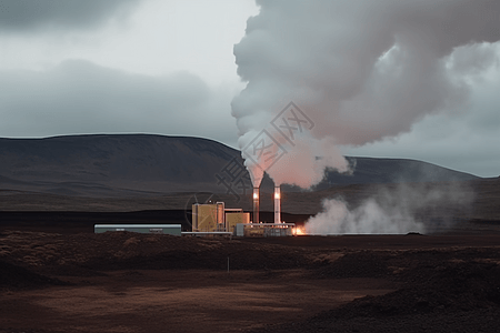 火山上的工厂图片