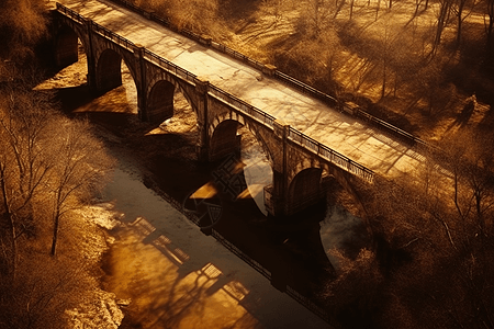 夕阳下的拱桥图片