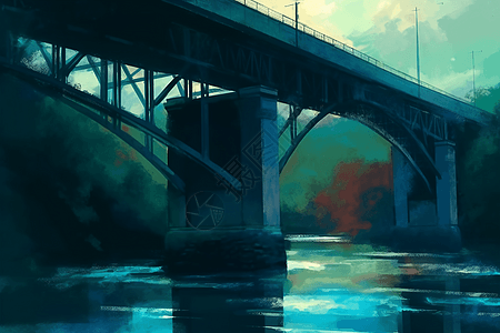野外的桥梁绘画图片