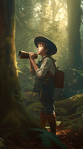 男孩在森林背景图片