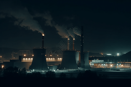 黑夜中的燃煤电厂图片