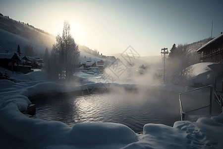 温泉滑雪雪中的温泉背景