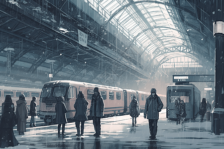 冬季的火车站台图片