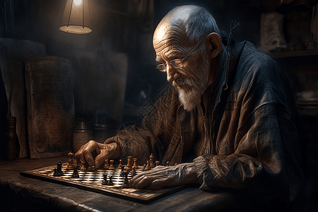 下国际象棋的老人图片
