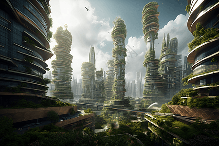 绿植覆盖未来城市图片