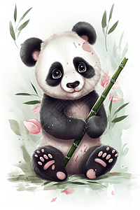 可爱熊猫拿着竹子图片