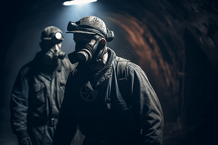 煤矿工人戴着防毒面具图片