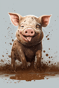 泥坑里的小猪图片