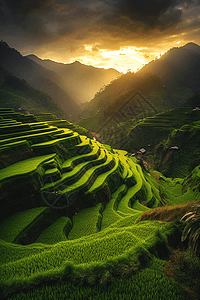 立夏插图风景如画的稻田地背景