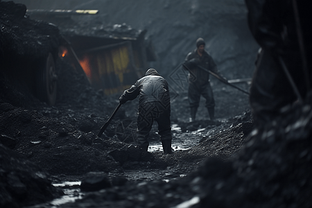 矿工正在开采煤炭图片