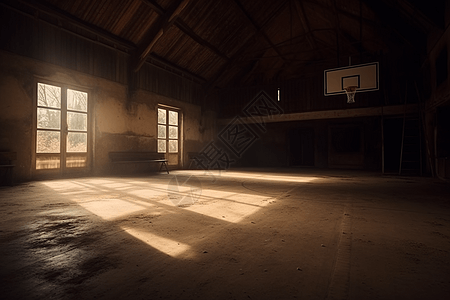 一个充满采光的篮球场图片