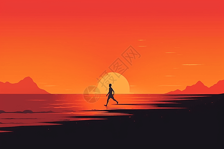 在日落时的海滩上防松的人图片