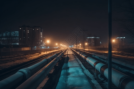 管道和远处的路灯背景图片