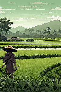 蟹田大米农民在宁静的田野中插画