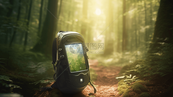 徒步旅行者背包中的GPS设备图片