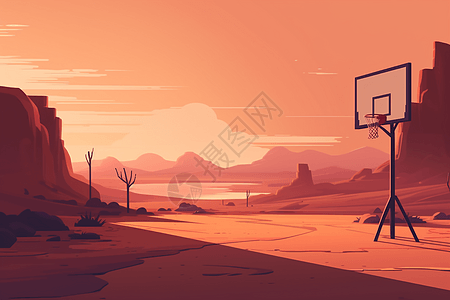 空旷沙漠中的篮球场背景图片