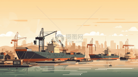 工业港口的广角视图图片
