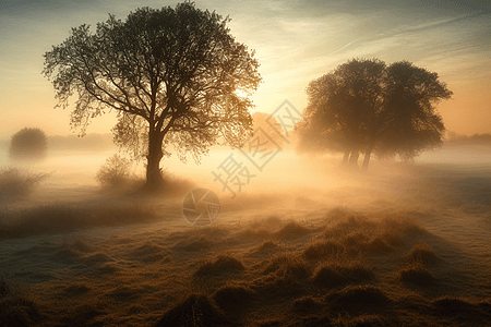 乡村朦胧早晨的美景图片
