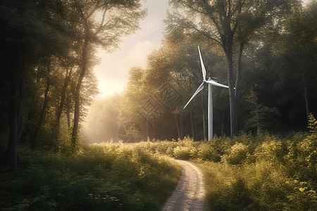树林里的风车涡轮机图片