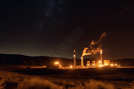 地热发电厂夜景高清图片