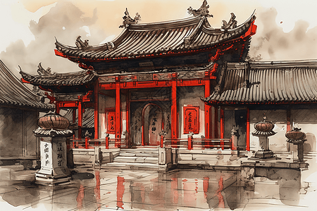 一幅中国寺庙背景图片