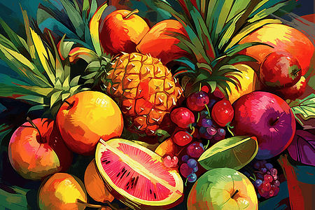 热带水果绘画图片