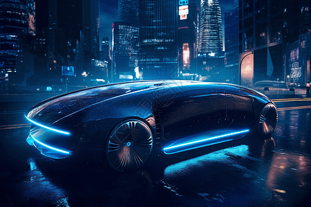 未来感汽车在夜城中行驶渲染图图片