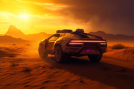 自动驾驶汽车在沙漠渲染图图片