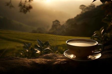 一杯茶的宁静景观图片