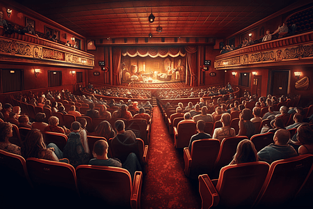拥挤的剧院的全景插图背景图片