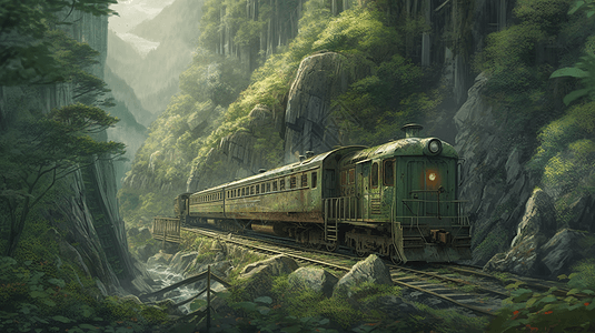 山林里火车图片