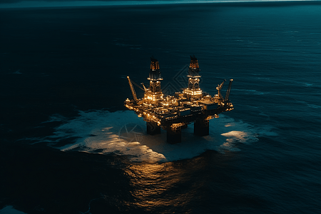 日落时的石油钻井平图片