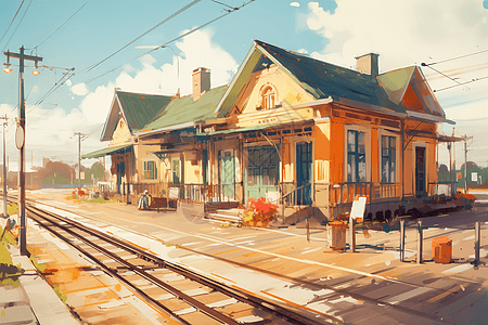 卡通城镇火车站图片