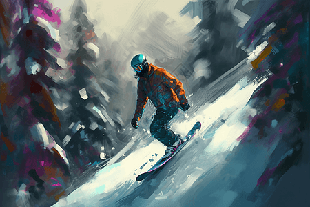 滑雪运动员在森林中滑雪图片