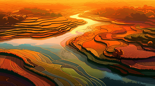 美丽的水稻梯田图片