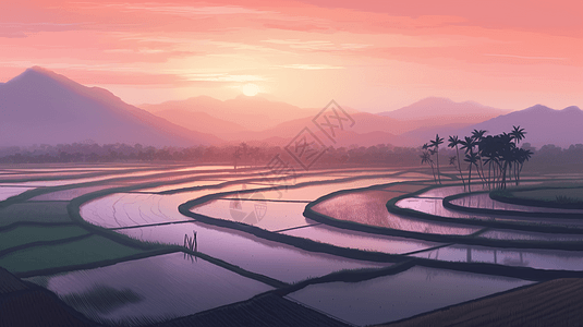 黎明时的稻田图片