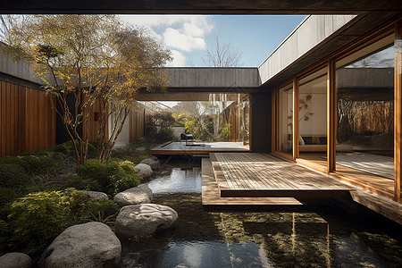 庭院水池室外的水池背景