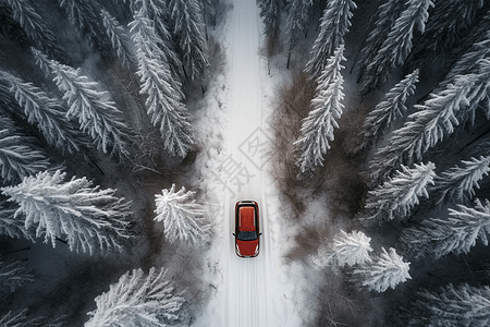 红色SUV飞驰雪地驾驶图图片