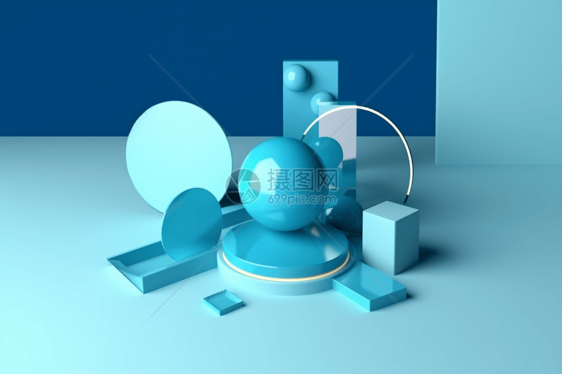 3d渲染抽象几何蓝色背景图片