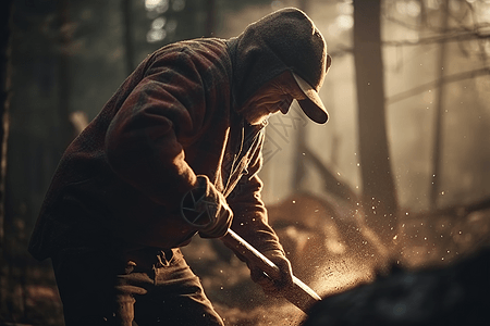 伐木工人用斧头砍树图片