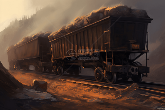 煤炭运输的绘画图片