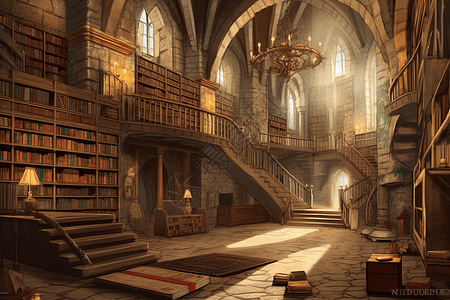 中世纪城堡中的图书馆图片