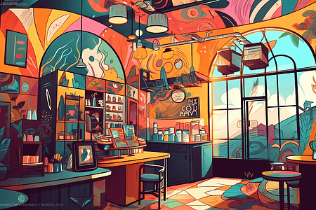 色彩缤纷的咖啡屋图片