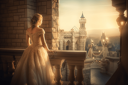 城堡阳台上的童话公主图片