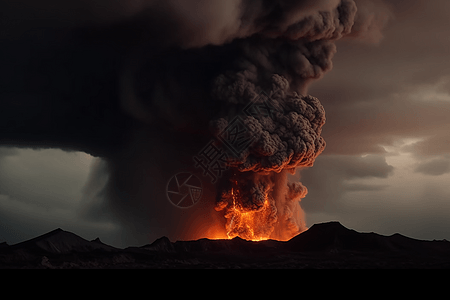 火山口喷出熔岩高清图片