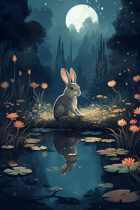 仲夏夜下的兔子背景图片